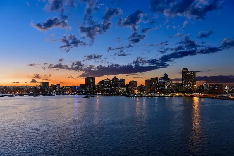 A panoramic view of Durban, South Africa, a coastal city known for its diverse culinary scene influenced by various cultures.