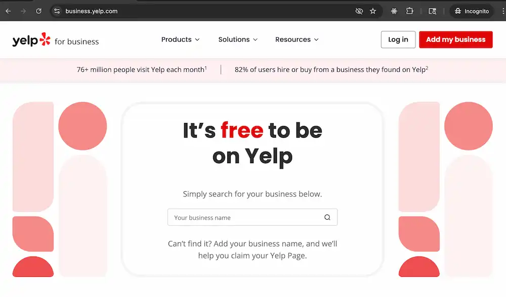 The interface of the Yelp Business signup page where restaurant owners can sign up to manage their Yelp Reviews.
