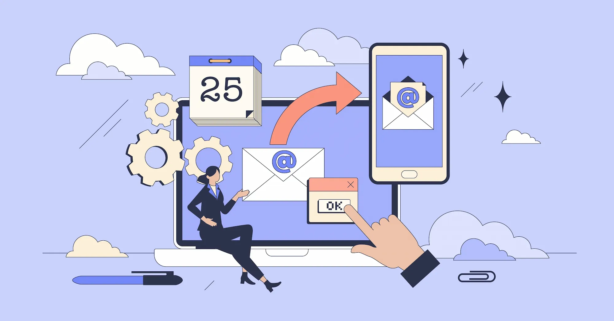 Graphic of the automation process of email marketing by using Email Marketing Platforms (EMP) for restaurant email marketing