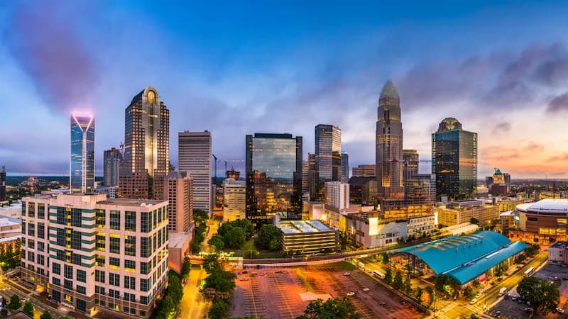 Aerial view of downtown Charlotte, NC. Start your food truck business in Charlotte, NC!