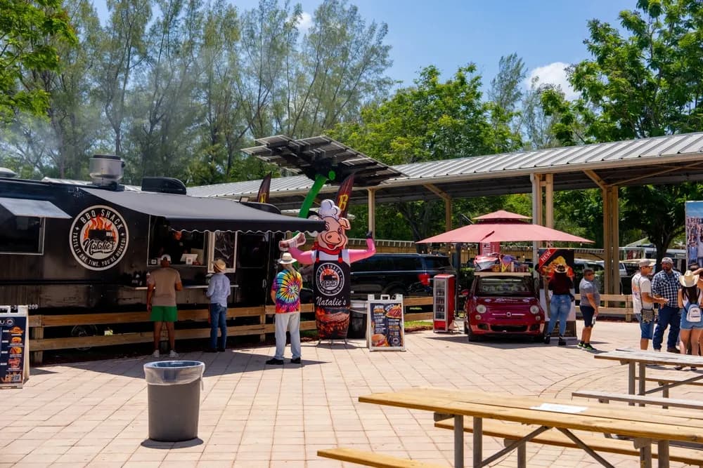 A group Miami food trucks in a popular park that provides easy access to diners. Check with Miami zoning rules on determining where can I park my food truck in Miami.