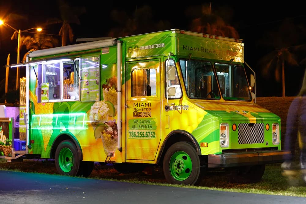 One of many Miami food trucks, this one in yellow green. Food trucks Miami must follow strict city regulations on where they are allowed to park. We cover this and more in our article on how to start a food truck business in Miami, FL.