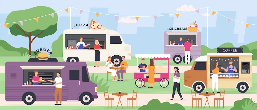 Graphic of various food truck options. If a food truck is out of your budget, consider a food trailer or a used food truck when starting a food truck business in Nashville, Tennessee.