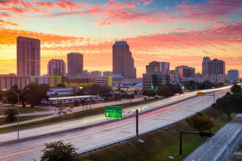 One of the major highways in Orlando, Florida. Part of the process of starting a food truck business in Orlando is registering your business.