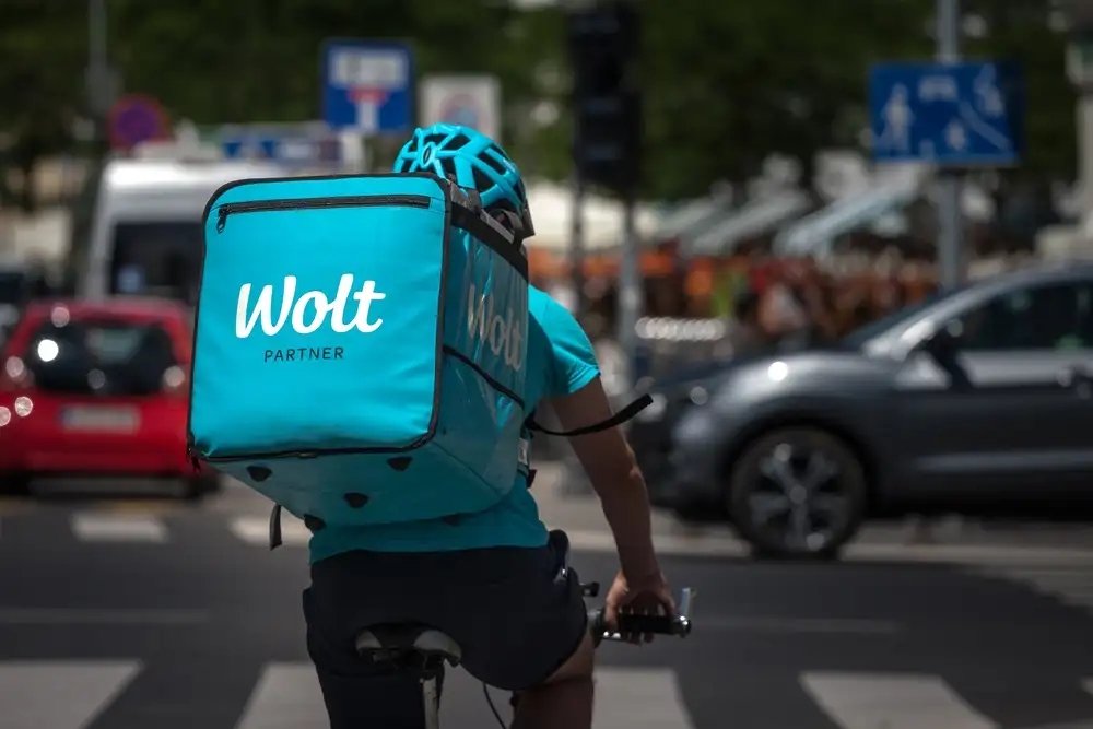 The food delivery app Wolt makes the list of what is the best food delivery app for a restaurant in Europe. Food delivery apps UK like Wolt, Deliveroo, and Uber Eats are popular in Europe. As shown in this image of a Wolt delivery bag being worn by a food delivery bicyclist.