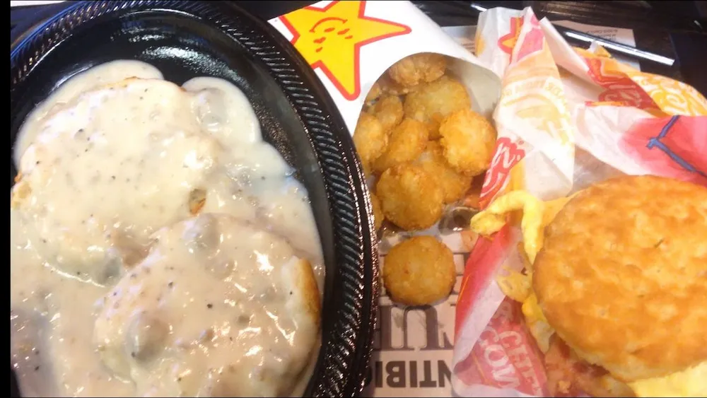 Carl's Jr. breakfast food.